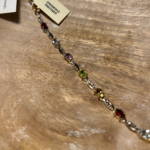 NWT Multi Genuine Gemstone & Diamond 18KT Gold Over Sterling Silver Bracelet - Picture 5 of 15